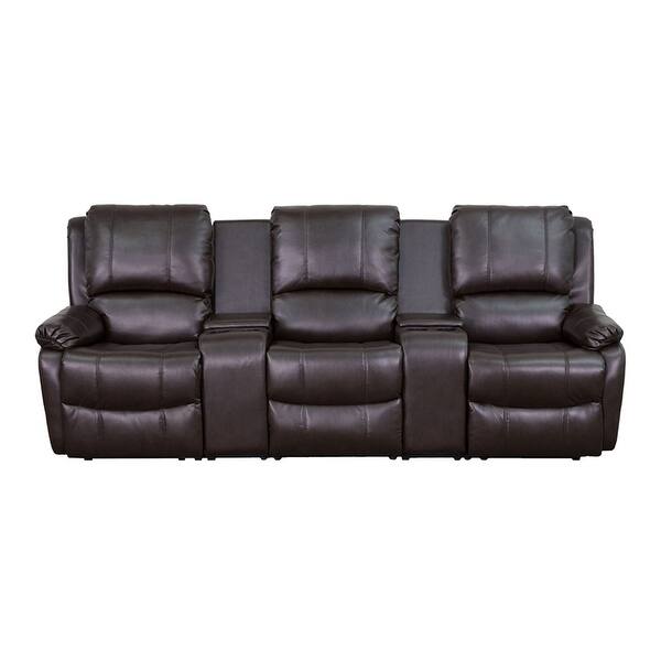 Offex Brown Leather Pillowtop 3Seat Home Theater Recliner with Storage